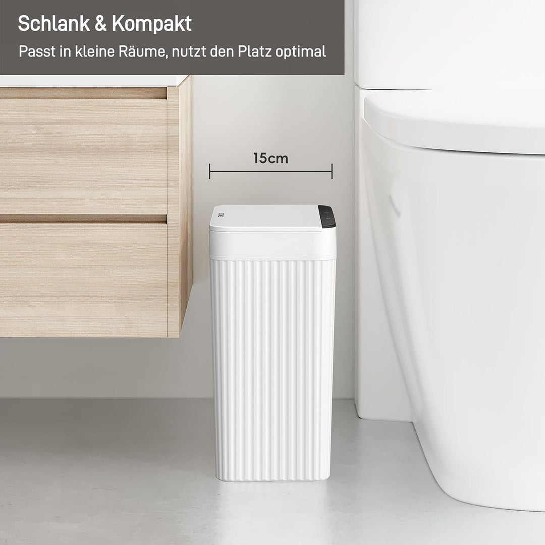 EKO Brio Sensor Mülleimer Bad 10L, Automatischer Berührungsloser Badezimmer-Mülleimer, Wasserdicht,