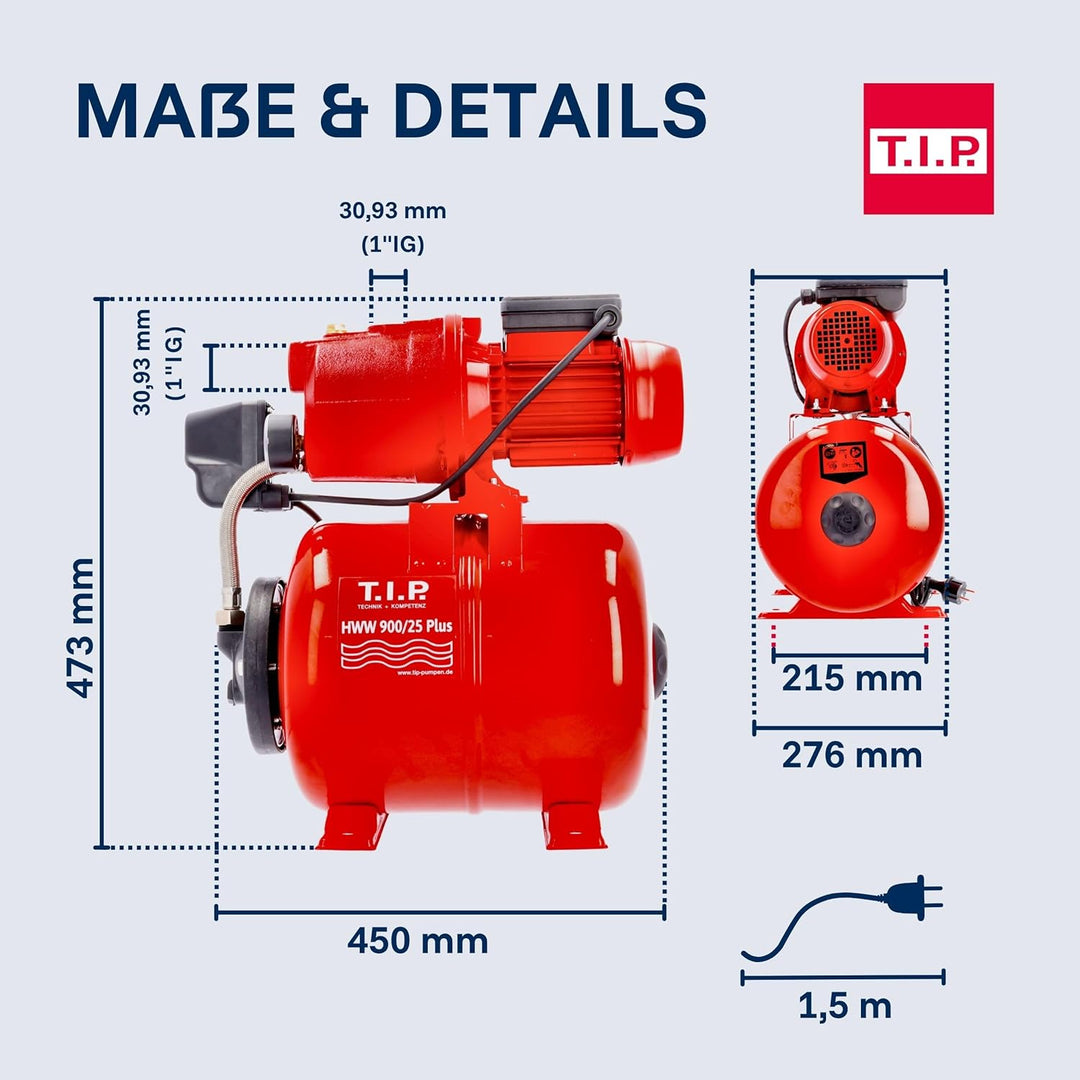 T.I.P. Hauswasserwerk Guss (2.800 l/h Fördermenge, 42 m Förderhöhe, 4,2 bar Druck, 600 W, Installati