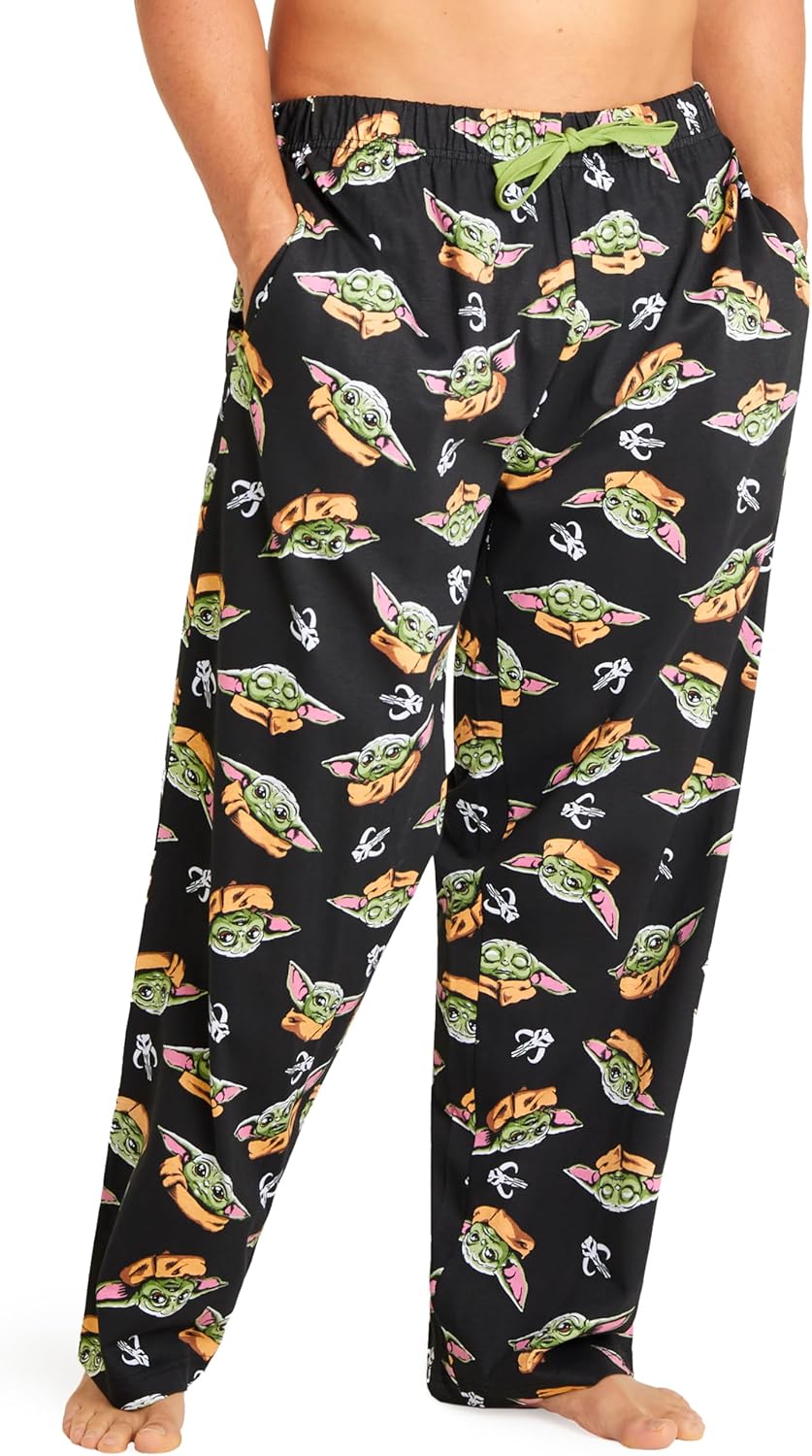 Disney Herren Lang Pyjamahose, Bequeme Loungewear PJs mit Taschen - Geschenke für Ihn 3XL Schwarz Ba