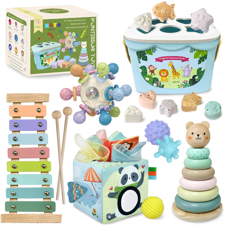 Baby Spielzeug 6 Monate, 6 in 1 Montessori Spielzeug Baby ab 6 9 12 Monate | mit Tissue Box Spielzeu