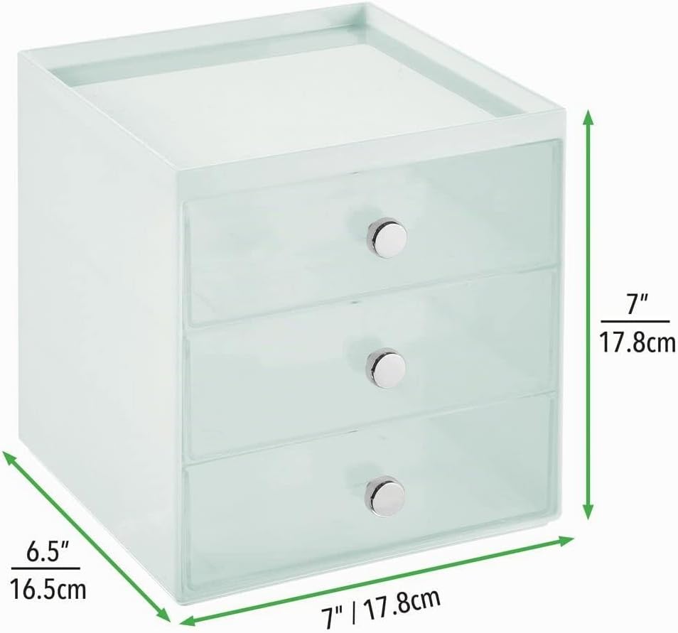 mDesign Make-up Organizer – stapelbare Aufbewahrungsbox mit 3 Schubladen für Mascara, Puder, Nagella