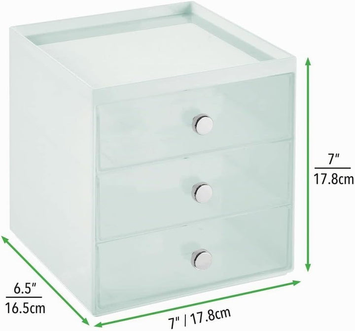 mDesign Make-up Organizer – stapelbare Aufbewahrungsbox mit 3 Schubladen für Mascara, Puder, Nagella