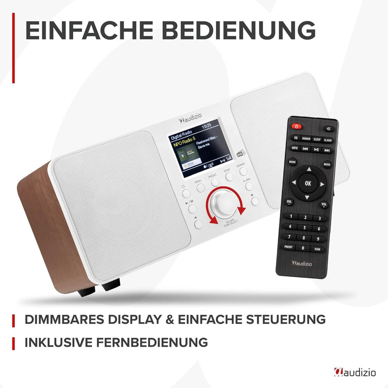 Audizio Genua DAB Radio mit Bluetooth – Stereo DAB Plus Radio mit Fernbedienung, 60 Speicherplätze,