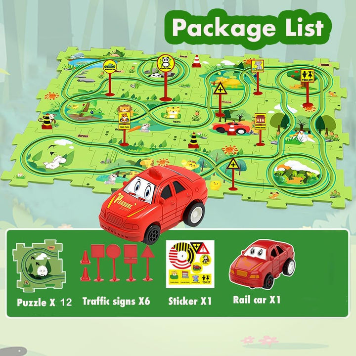 Auto Autorennbahn 12pcs DIY-Puzzlebahn für Kinder DIY-Route Cars Geschenkspiele ab 2-6 Jahren (Land)