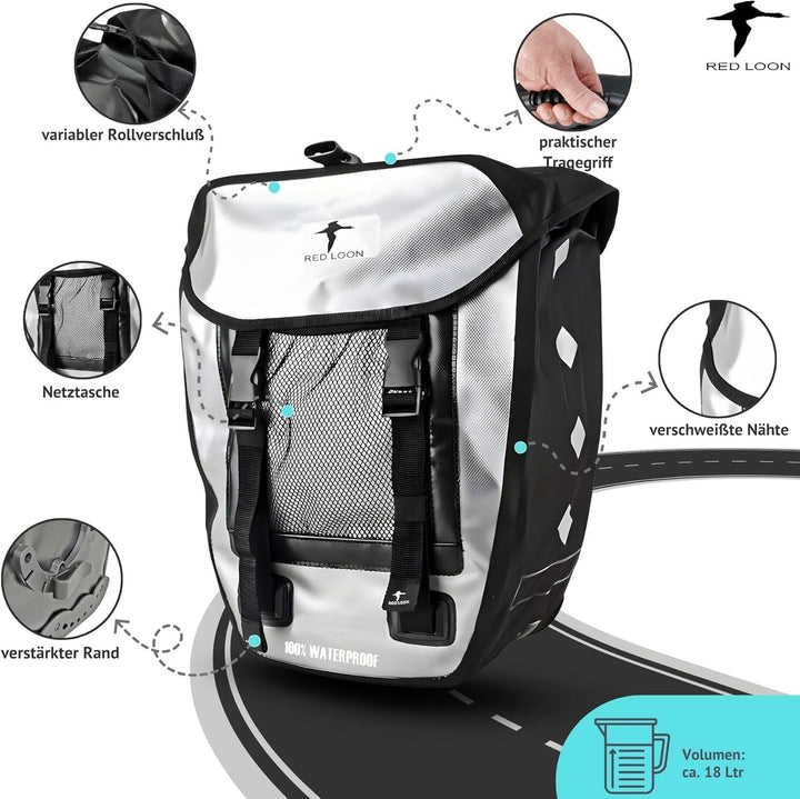 Red Loon 1 x robuste Fahrradtasche aus LKW-Plane – wasserdichte Packtasche für Gepäckträger in Silbe