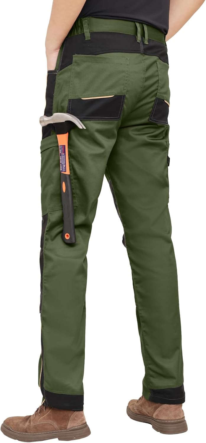 WORK IDEA Herren Stretch-Arbeitshose mit zahlreichen Taschen und Werkzeugtaschen Grün 42, Grün