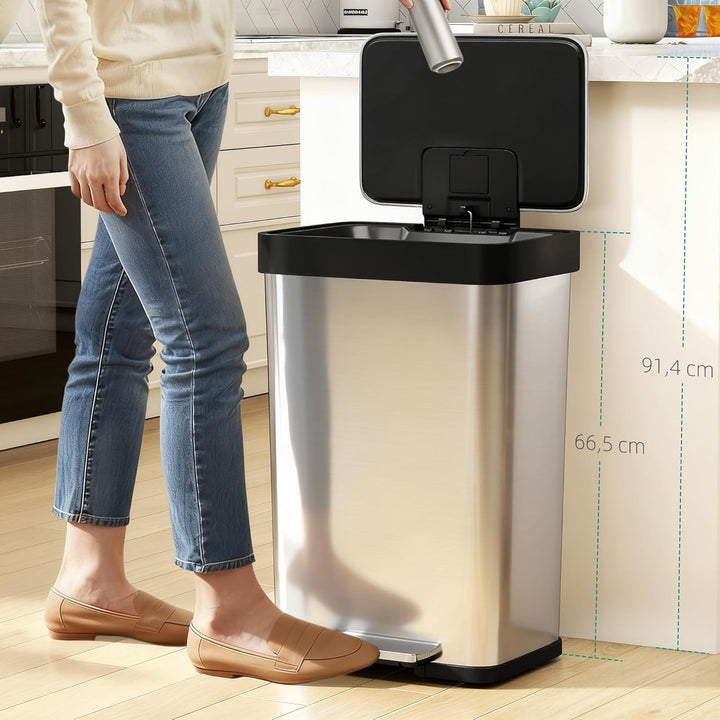 HOMCOM Mülleimer Küche 60 L Treteimer mit Soft-Close-Deckel, Offenhaltefunktion und Pedal Abfalleime