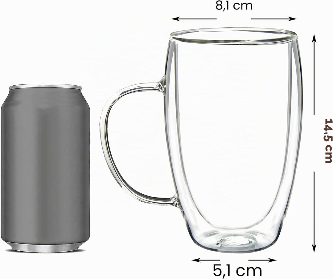 Youngever 2er Set 500ML Kaffee Gläser, Kaffeetassen aus Glas, Doppelwandige Kaffeetassen, Double gla