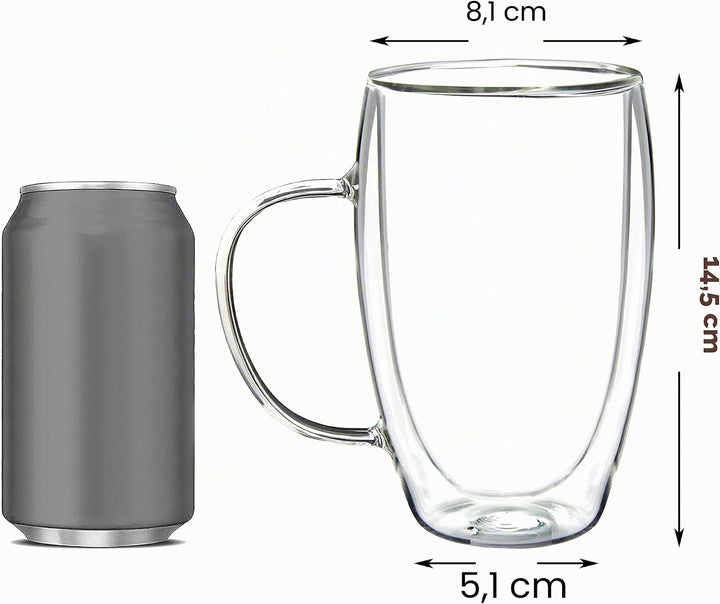 Youngever 2er Set 500ML Kaffee Gläser, Kaffeetassen aus Glas, Doppelwandige Kaffeetassen, Double gla