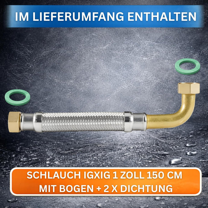 DVGW gep. Panzerschlauch 1 Zoll DN25 Edelstahl Flexschlauch Wasseranschluss Heizung Enthärtungsanlag