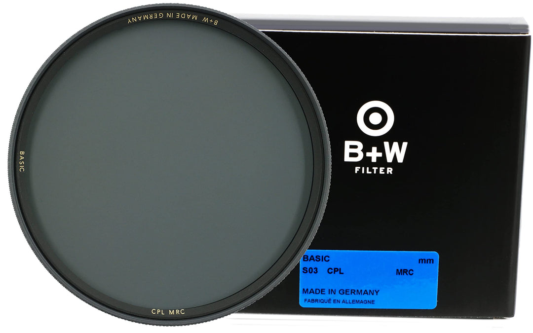 B+W Polarisationsfiter Zirkular - S03 Basic Line - 77 mm, MRC 16x, Grip-Drehring, für Weitwinkel- bi