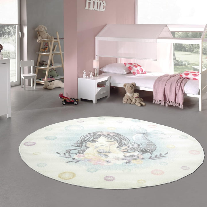 Teppich-Traum kreisförmiger Kinderzimmer Spielteppich • strapazierfähig • Meerjungfrau Blumen Seifen