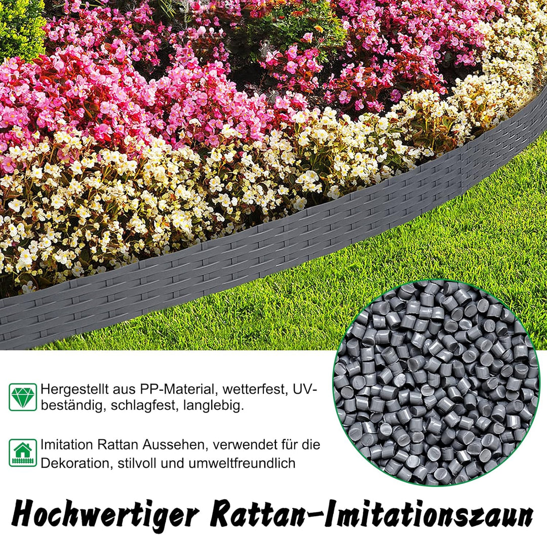 YUENFONG 50m Beeteinfassung Rasenkante Biegbarer Beetumrandungen Kunststoff Rasenkanten, Rattan-Opti