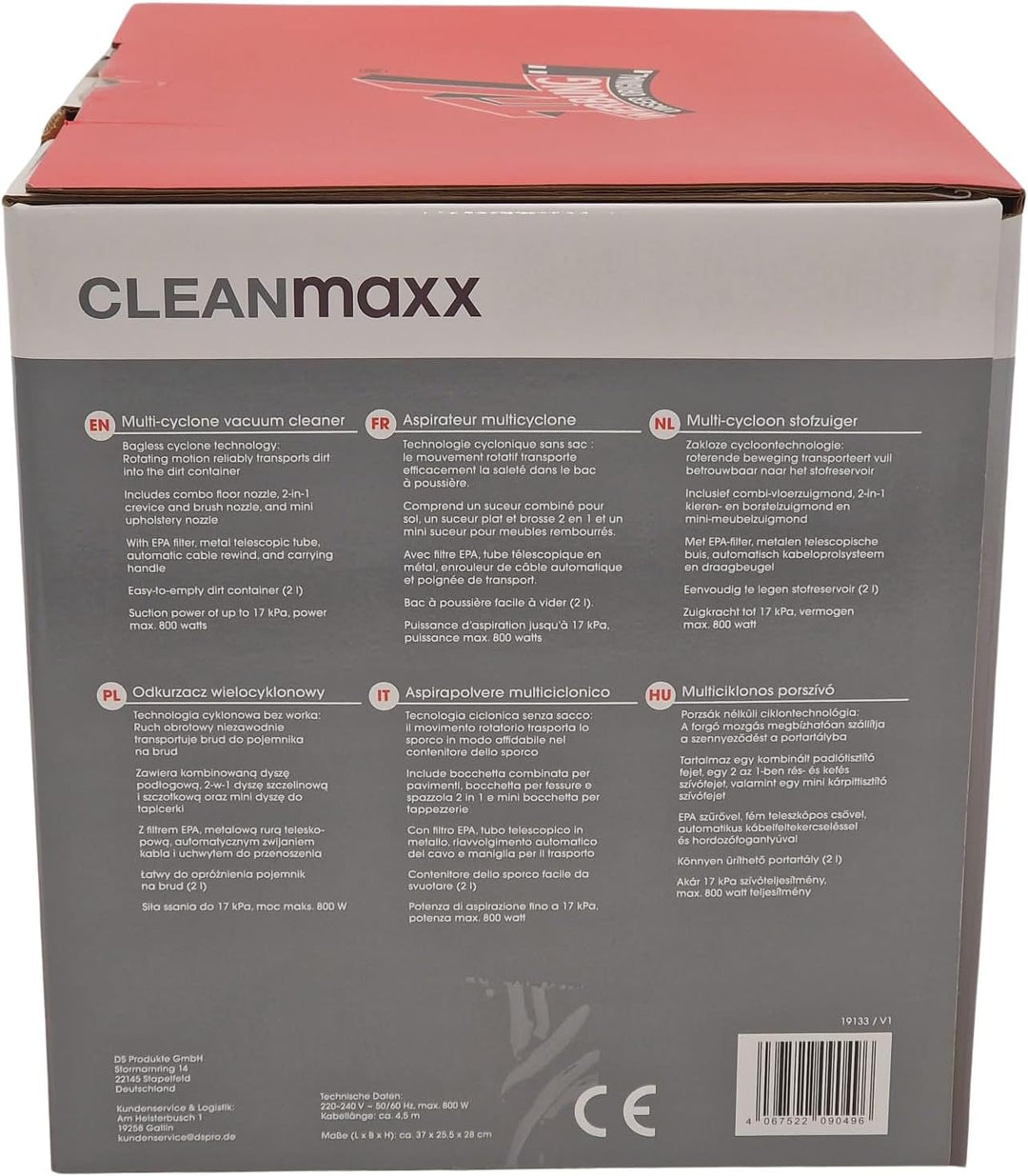 CLEANmaxx Multi-Zyklonstaubsauger 800 W beutellos mit EPA-Filter | 17 kPa Saugkraft | 2 l Staubbehäl