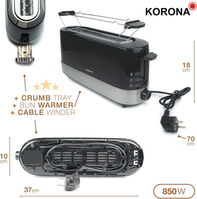 Korona 21305 Toaster 2 Scheiben | Langschlitz | extra schmales Gehäuse | platzsparend | stufenlos ei