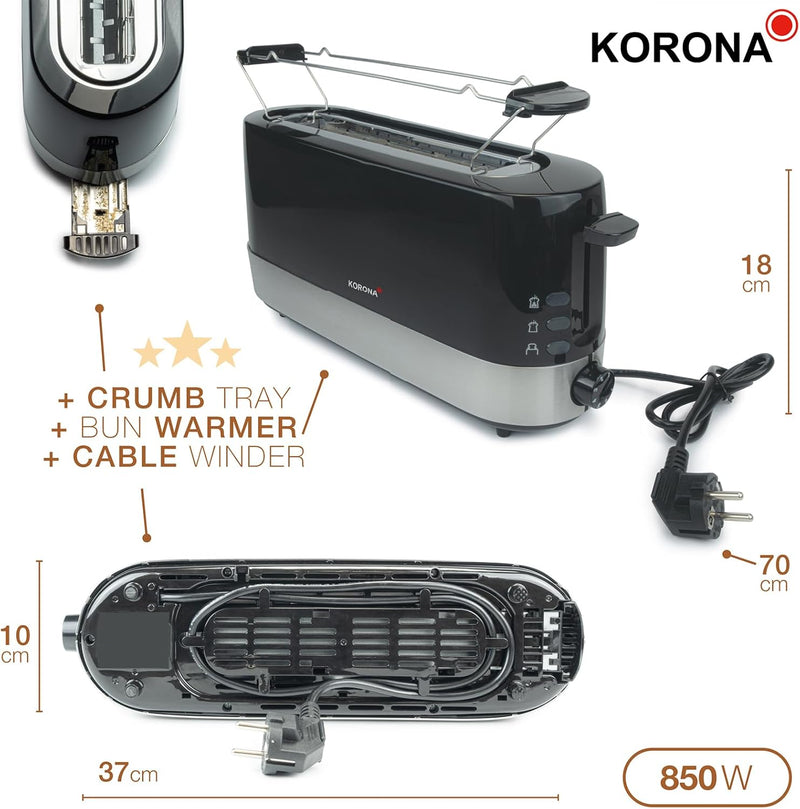 Korona 21305 Toaster 2 Scheiben | Langschlitz | extra schmales Gehäuse | platzsparend | stufenlos ei