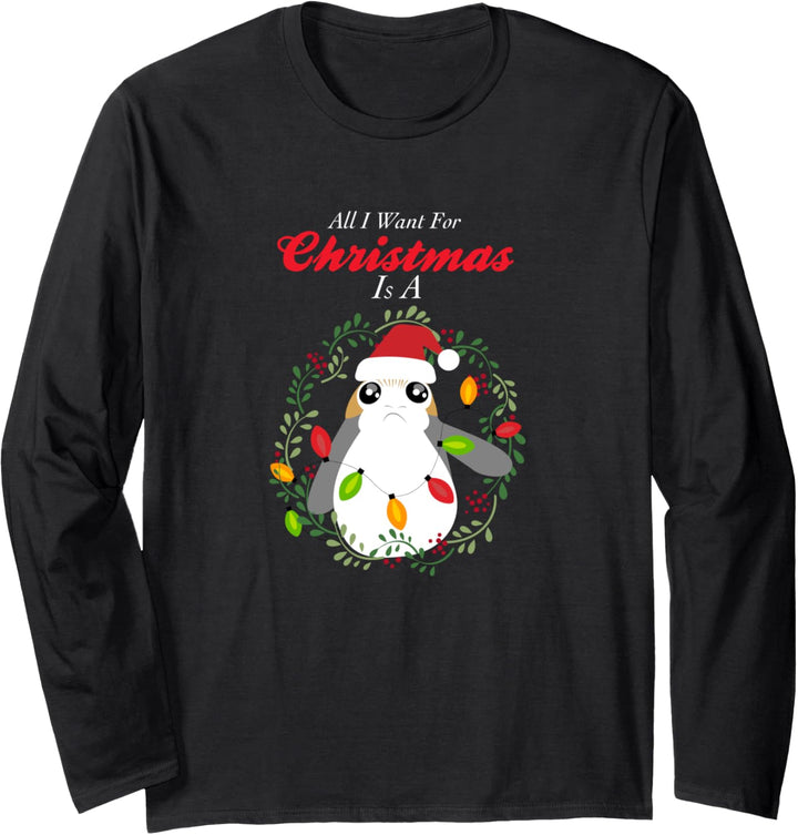 Star Wars Porg All I Want Christmas Holiday Langarmshirt
