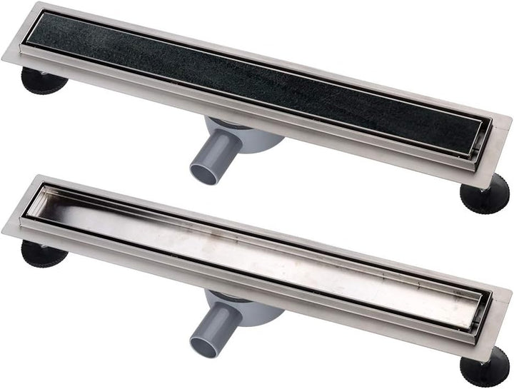 Duschrinne, 90cm,2 in 1,360?,Siphon mit Geruchsstop und Haarsieb Randablauf Befliesbar Edelstahl Abl