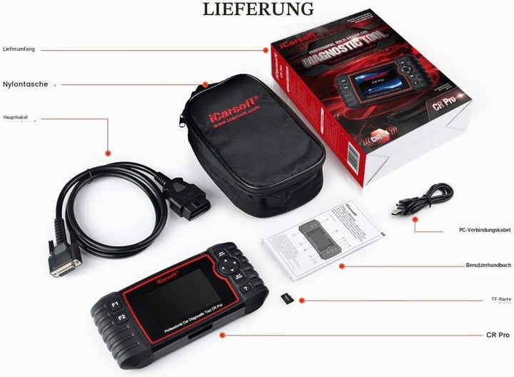 iCarsoft CR Pro Professional Multi-System Multi-Brand KFZ Diagnosegerät Scanner inkl. Batterietester