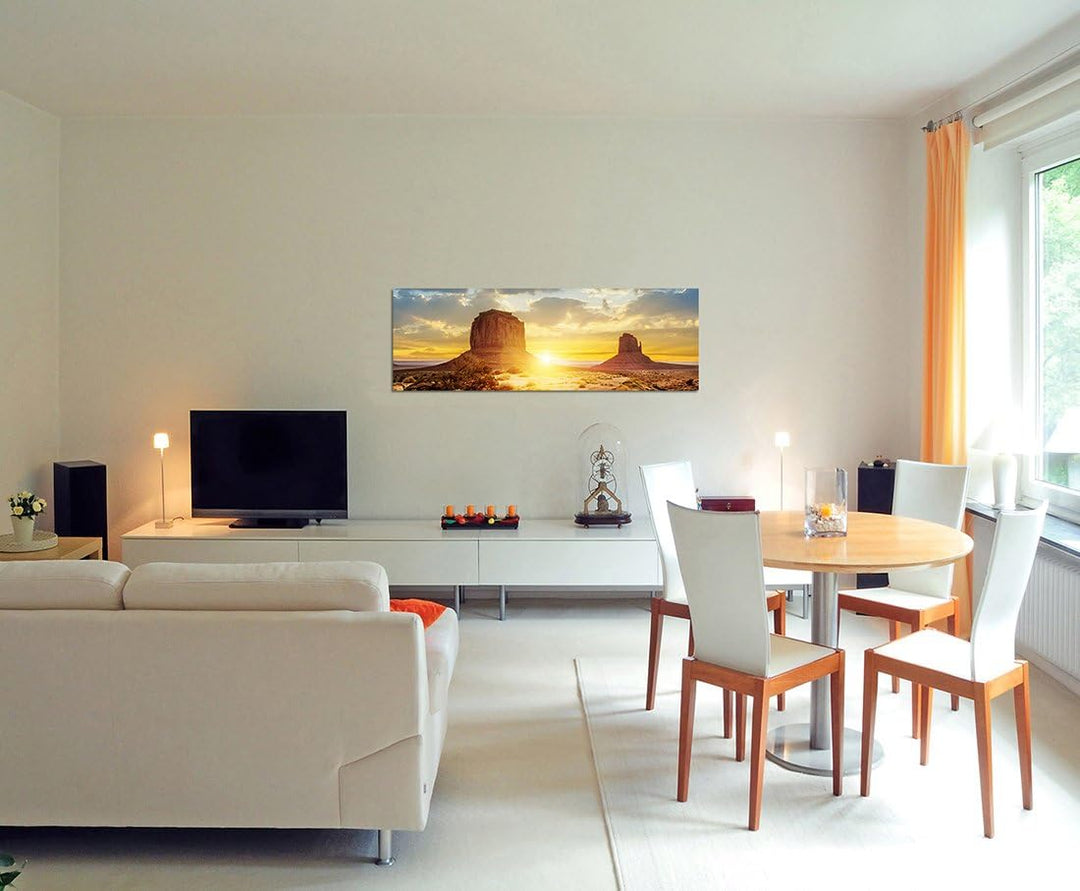Paul Sinus Art Panoramabild auf Leinwand und Keilrahmen 150x50cm USA Monument Valley Sonnenuntergang