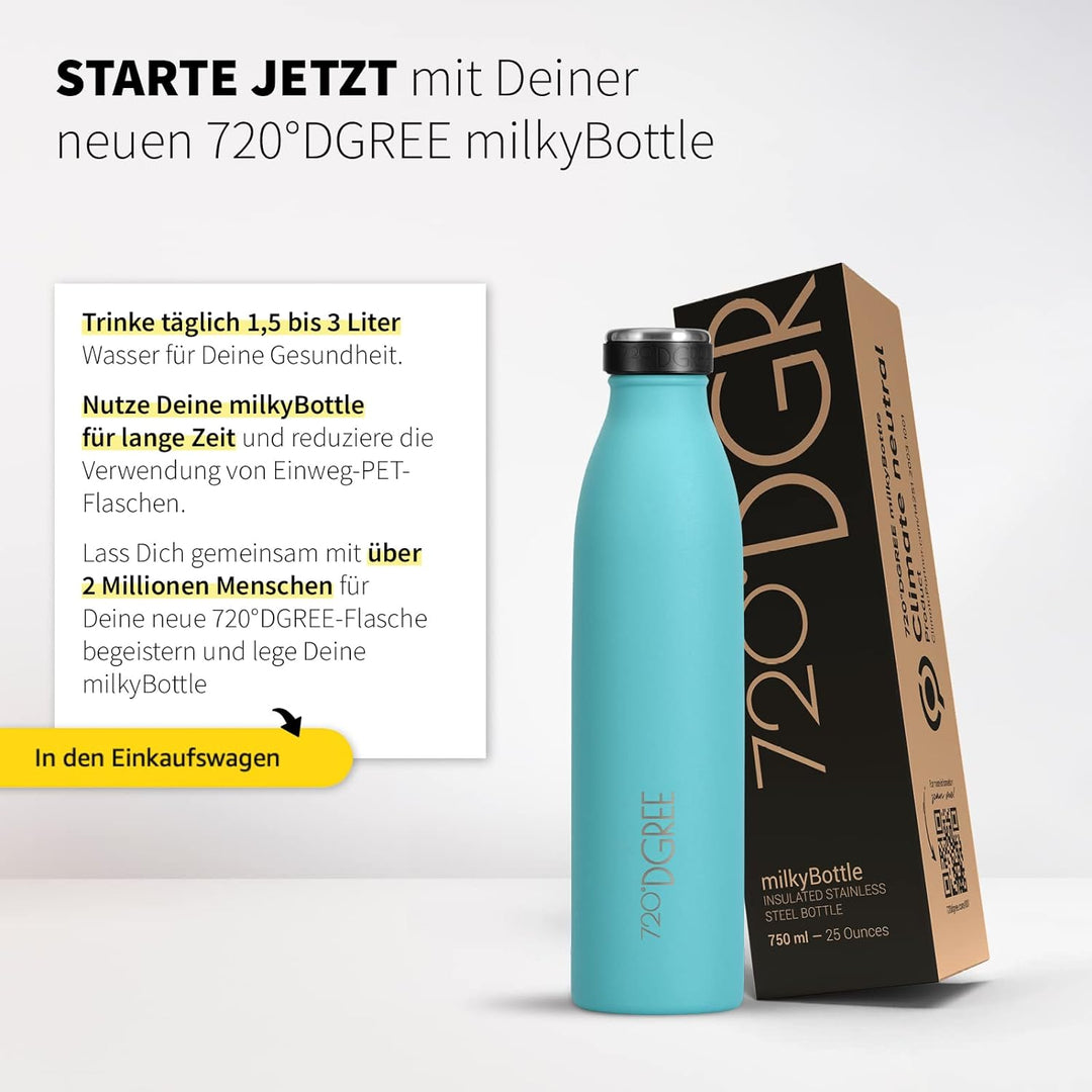 720°DGREE Edelstahl Trinkflasche “milkyBottle” - 1L - BPA-Frei, Auslaufsicher, Kohlensäure geeignet