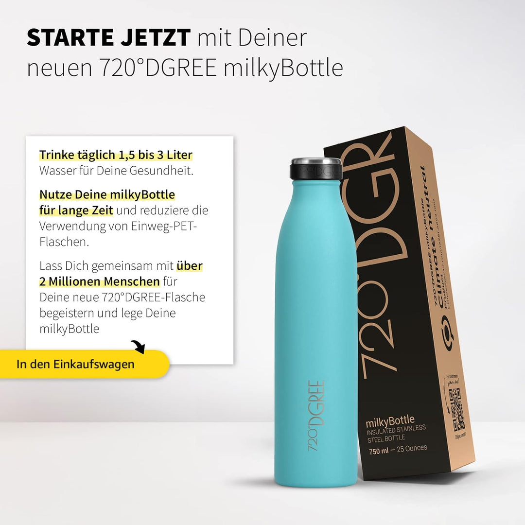720°DGREE Edelstahl Trinkflasche “milkyBottle” - 750ml - BPA-Frei, Auslaufsicher, Kohlensäure geeign