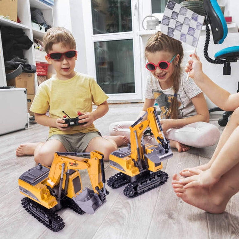 Highttoy Ferngesteuerter Bagger, 6 Kanal RC Bagger für Jungen Bagger Traktor Spielzeug mit Lichtern