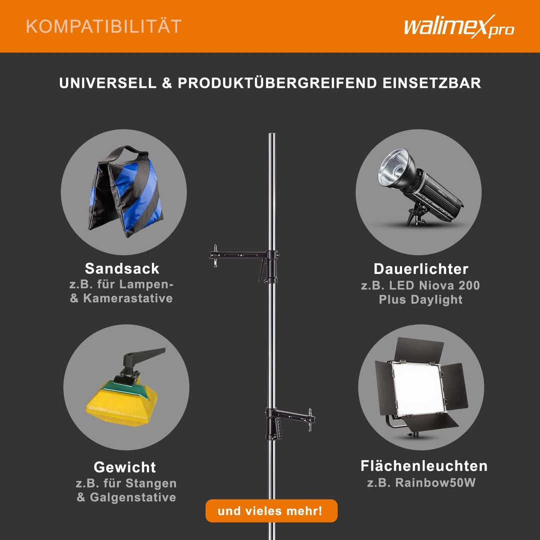 Walimex pro Rollstativ 223cm - Robustes Studiostativ mit 2 schnell verschiebbaren Klemmhaltern und s