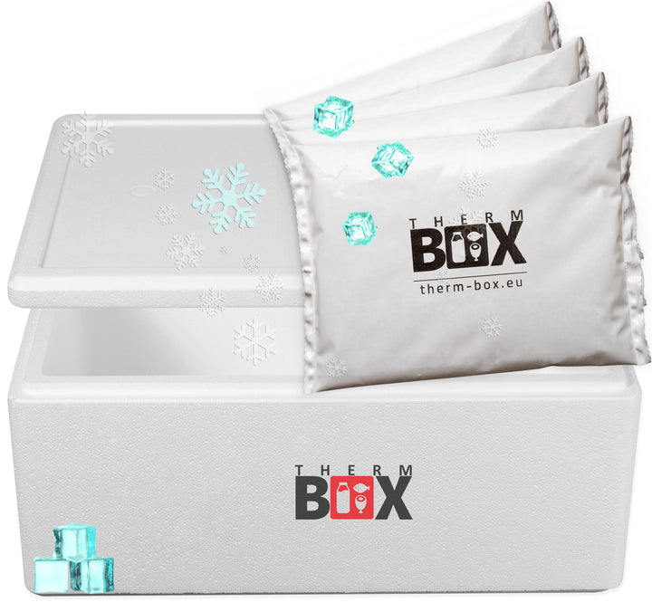 THERM BOX Styroporbox 28L bis 61,5L mit Kühlakkus für Kühlbox Verschiedene Grössen Transportbox Ther