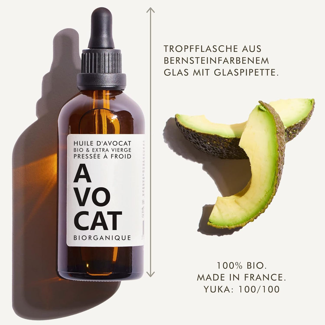 Avocadoöl Bio für Haut & Haar - 100 ml - 100% Bio, Rein, Natürlich & Kaltgepresst - in Amber Glas-Fl