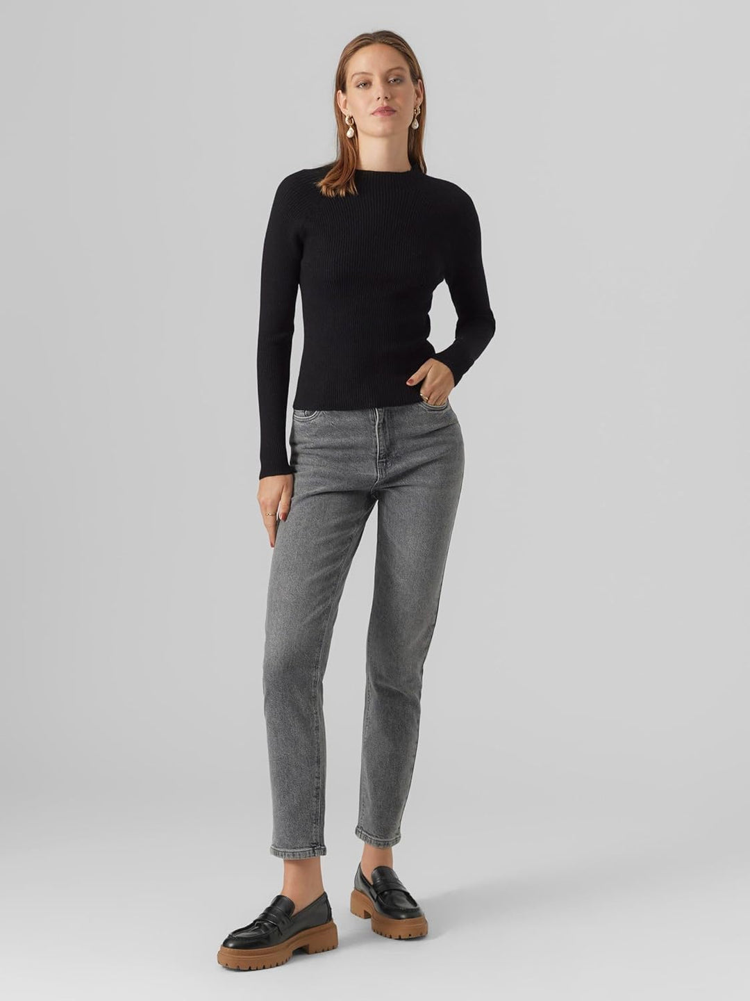 VERO MODA Female Mom Jeans VMLINDA Hohe Taille Hohe Taille Jeans 27W / 30L Medium Grey Denim, 27W /