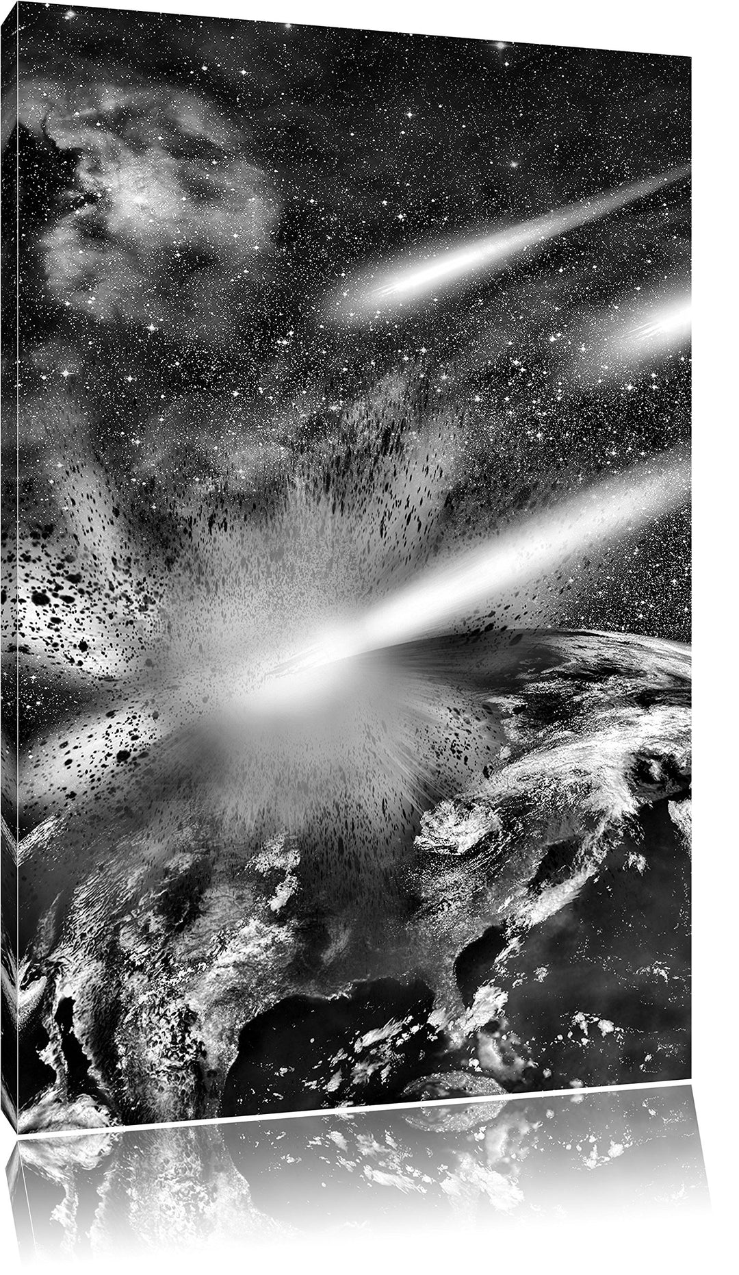 Pixxprint Monocrome, Erde mit Kometeneinschlag, Format: 100x70 auf Leinwand, riesige Bilder fertig g
