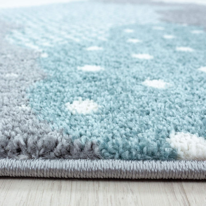 Teppium Kinderteppich für Mädchen und Jungen Wolken Design 80 x 150 cm Blau - Waschbarer Teppich Wei