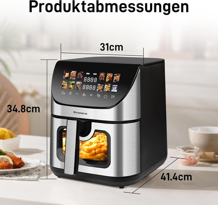 Heissluftfritteuse 8,5L XXL Airfryer 1800W Touchscreen 12 Automatikprogramme Sichtfenster & Temperat