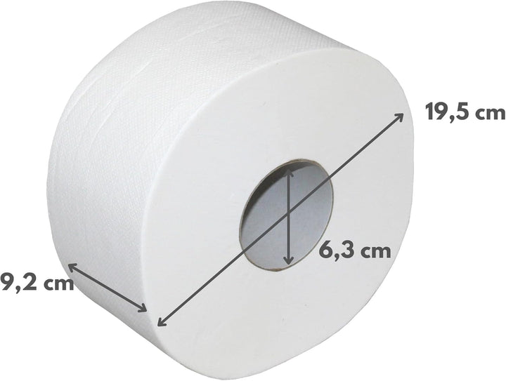 Mini-Jumbo Toilettenpapier | 12 Rollen | Zellstoff | 2-lagig | 900 Abrisse pro Rolle | geprägt + per