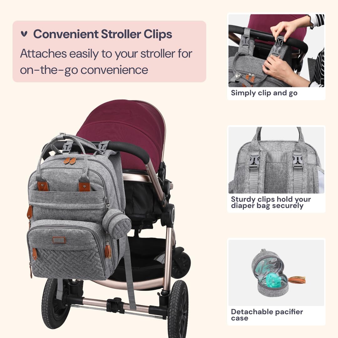 BabbleRoo Baby Wickeltasche/Rucksack, Wickelrucksack lässige Wickeltaschen Grau, Grau