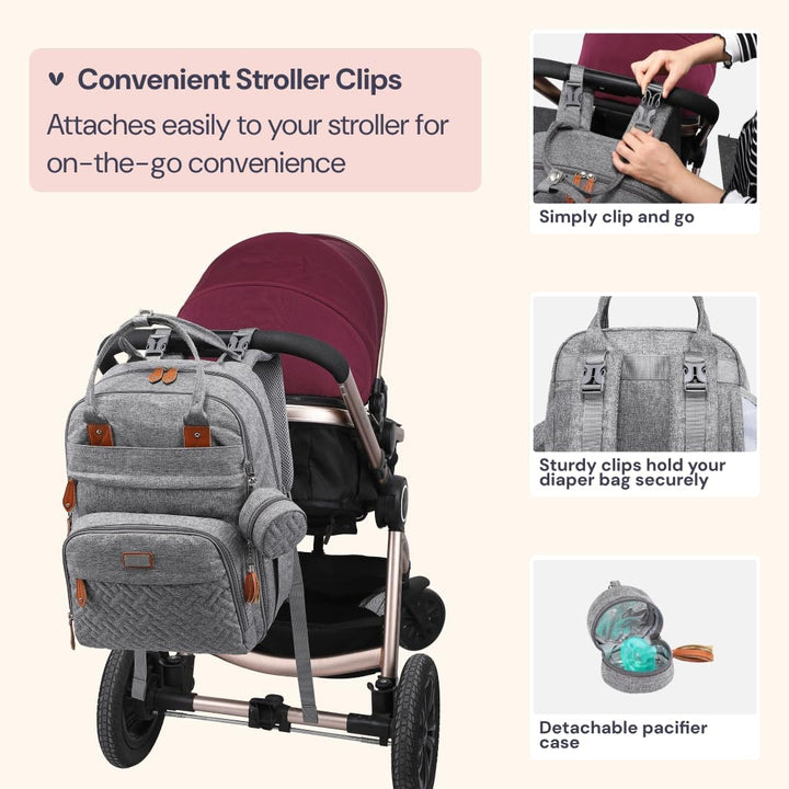 BabbleRoo Baby Wickeltasche/Rucksack, Wickelrucksack lässige Wickeltaschen Grau, Grau