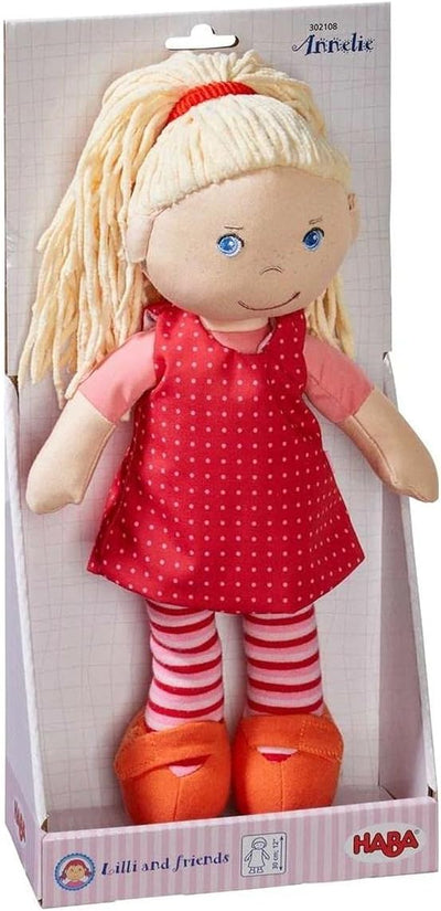 HABA 302108 - Puppe Annelie, Stoffpuppe mit Kleidung und Haaren, 30 cm, Spielzeug ab 18 Monaten Sing