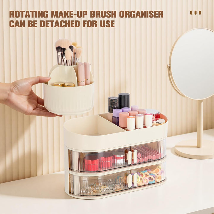 FoiiLiio Make Up Kosmetik Organizer mit Drehbarer Schubladen, Beauty Makeup Organizer Schminktisch,