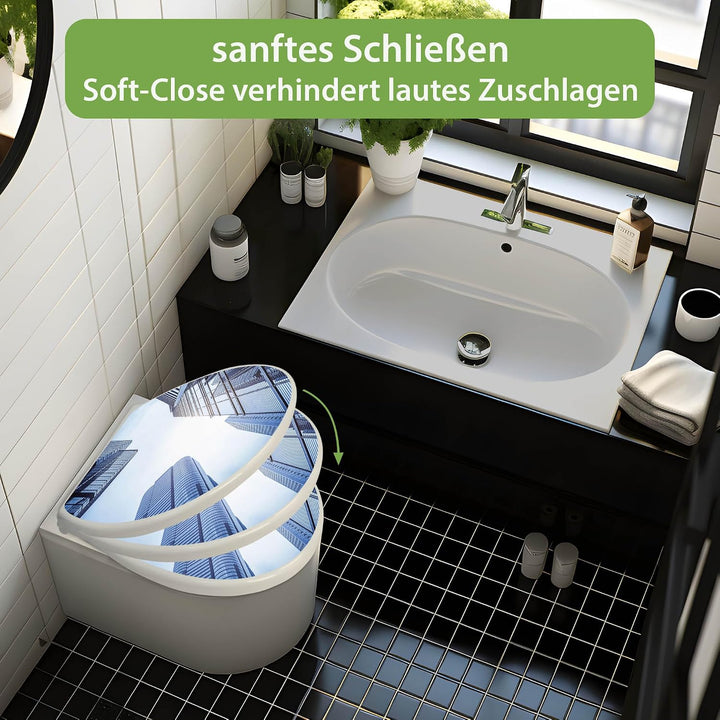banjado Toilettendeckel mit Absenkautomatik 44,5x37cm - Soft Close Toilettensitz - WC Sitz mit Absen