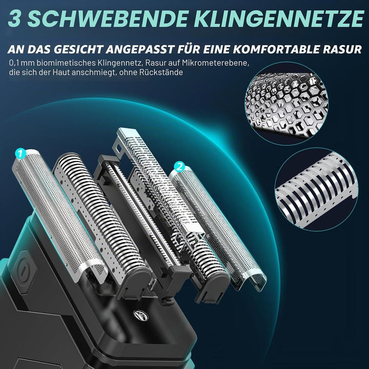 Elektrorasierer Herren, Rasierer Herren Elektrisch mit LED-Anzeige, Mini Foil Shaver IPX7 Nass-Trock