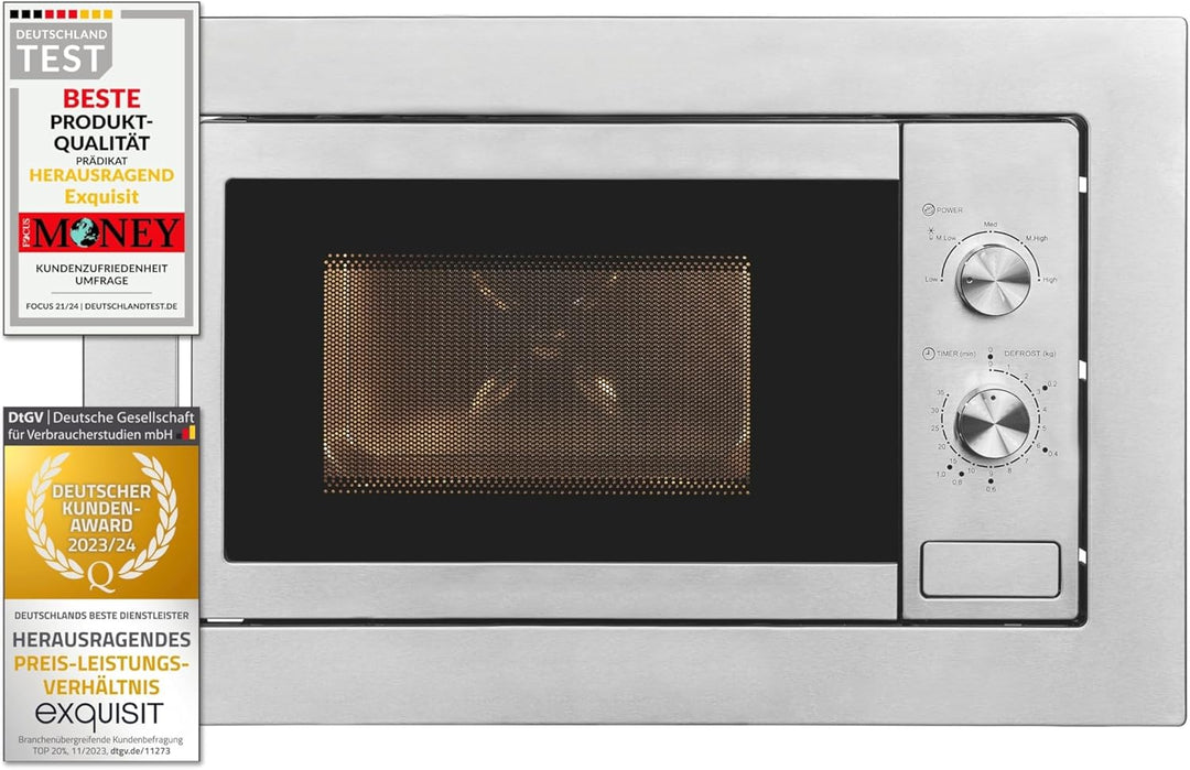 Exquisit Einbaumikrowelle EMW10-020 inox | 800 W Leistung | Kinderleichte Bedienung | Einfacher Einb