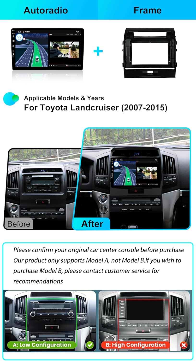 Android 15 IPS Autoradio für Toyota Land Cruiser 200 (2007-2015) - Eingebautes CarPlay Android Auto