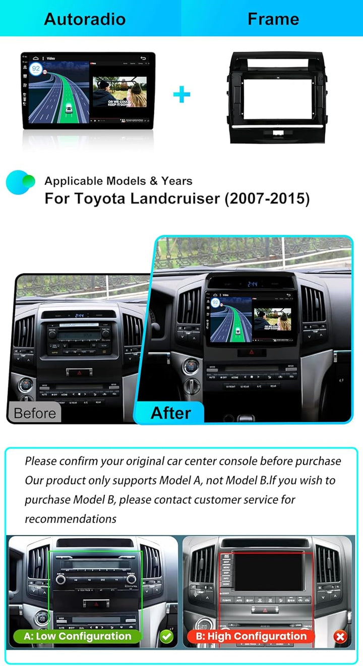 Android 15 IPS Autoradio für Toyota Land Cruiser 200 (2007-2015) - Eingebautes CarPlay Android Auto