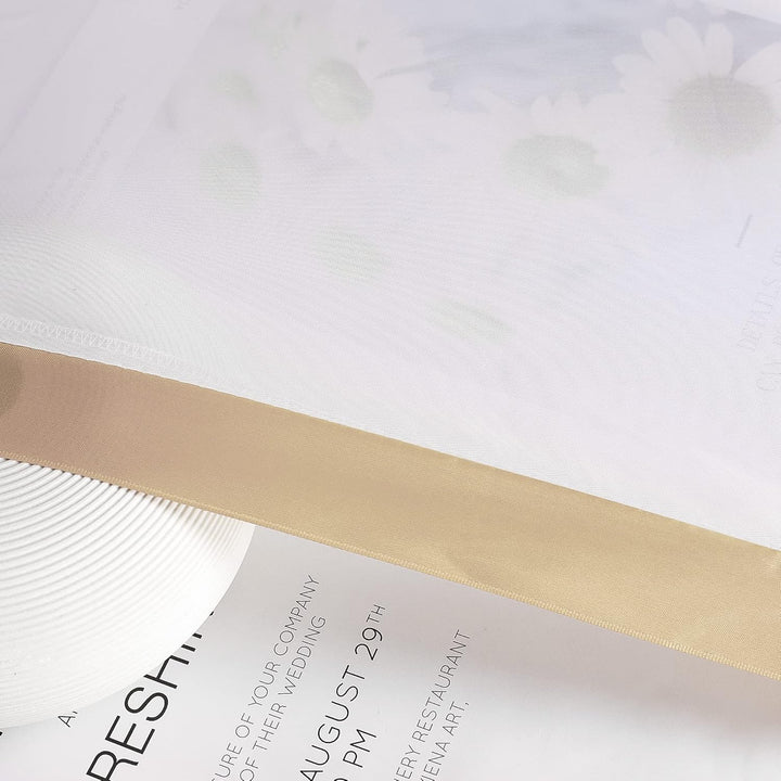 HongYa Kuvertstore transparenter Voile Gardine mit Satinbänder Kräuselband Vorhang H/B 120/450 cm Sa