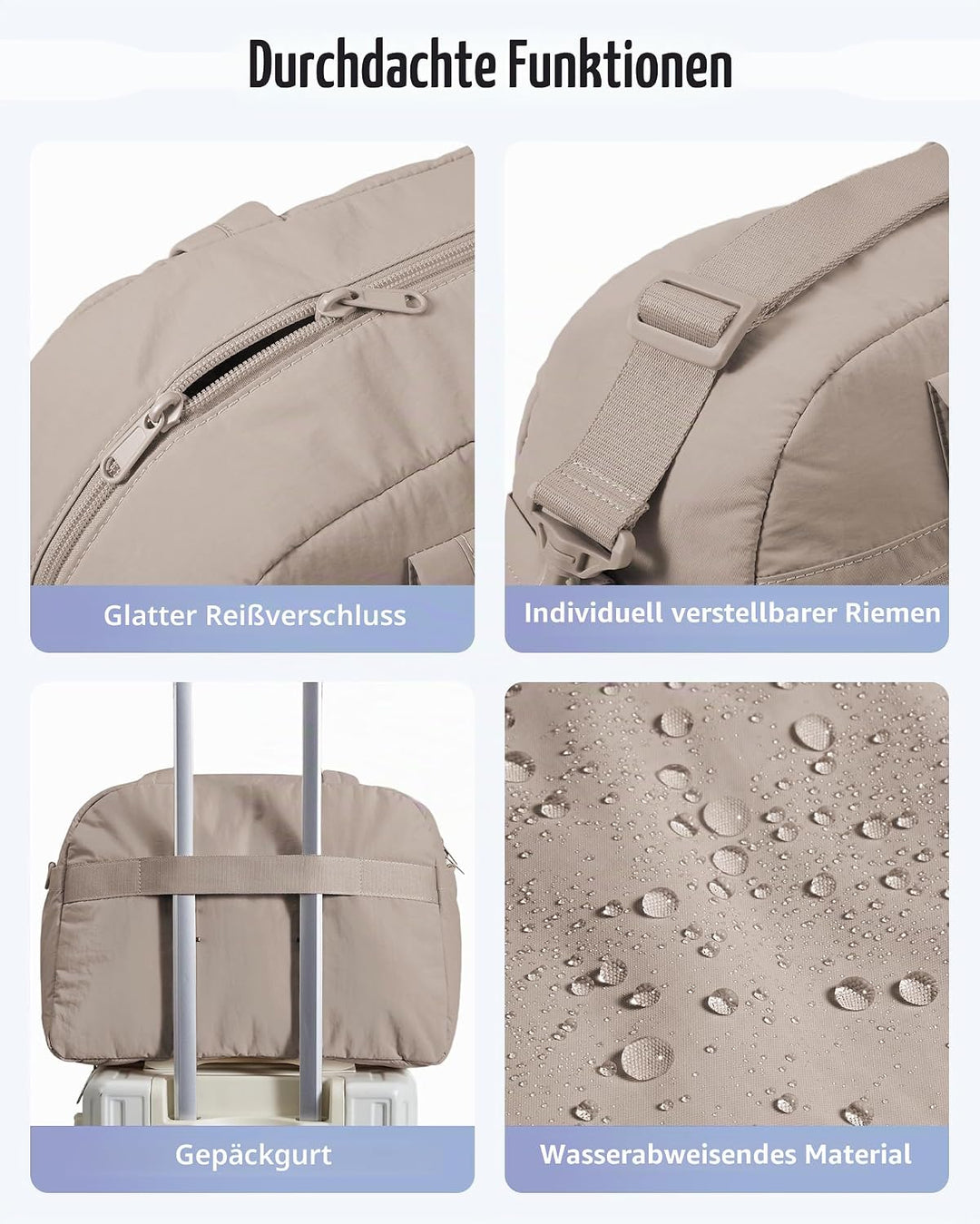 LIGHT FLIGHT Reisetasche Handgepäck, Sporttasche Damen Kliniktasche Geburt | 42x19x30cm, Trolley-Auf
