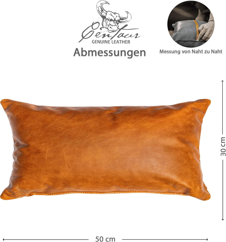 Centaur - Deko Lederkissen 50 x 30 cm für Sofa oder Schlafzimmer Cognac/Vintage - Echt Leder Kissen
