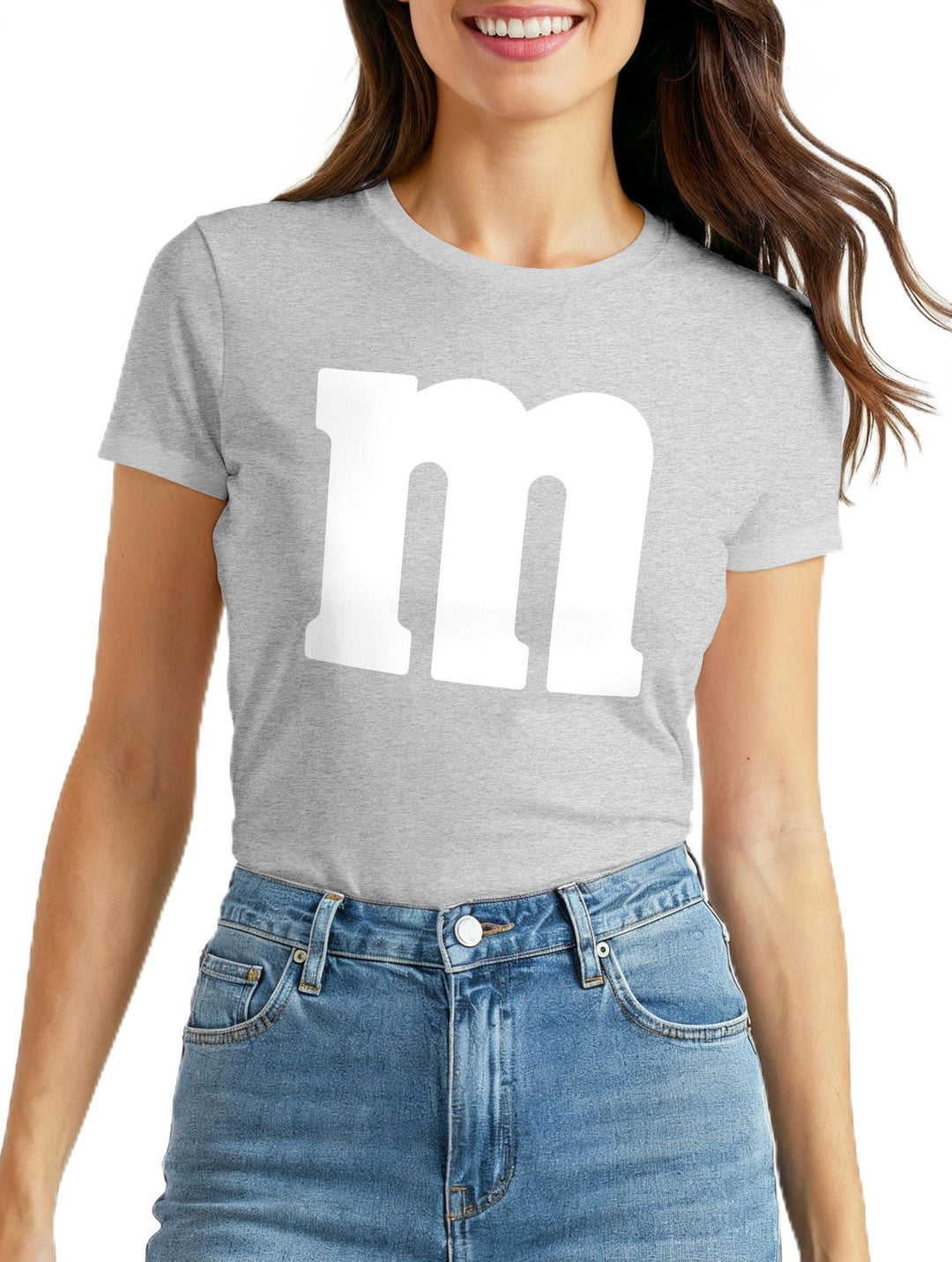 MoonWorks® Damen T-Shirt Gruppen-Kostüm M Aufdruck Kostüm Fasching Karneval Verkleidung Grau-melange