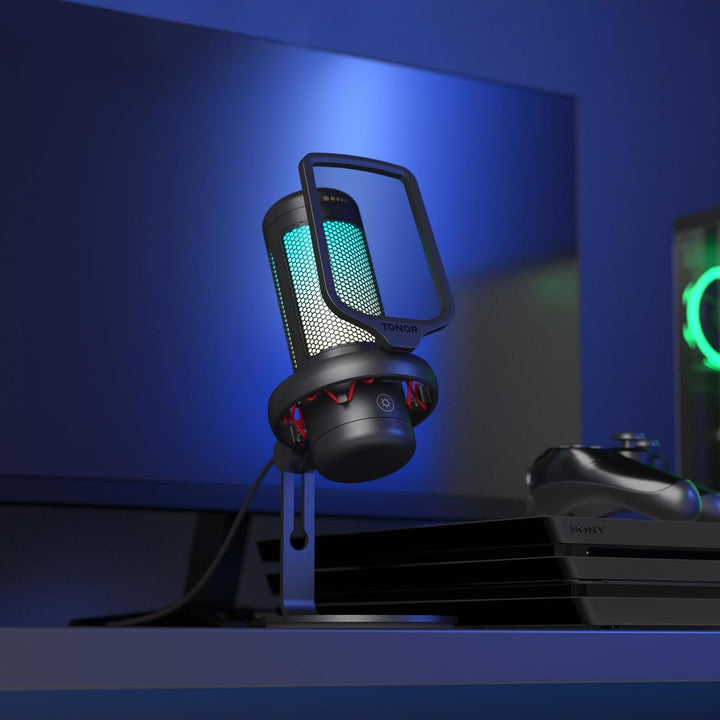 TONOR Gaming Mikrofon PC mit RGB-Modi & Helligkeit einstellbar, USB/Type-C Microphone für Streaming