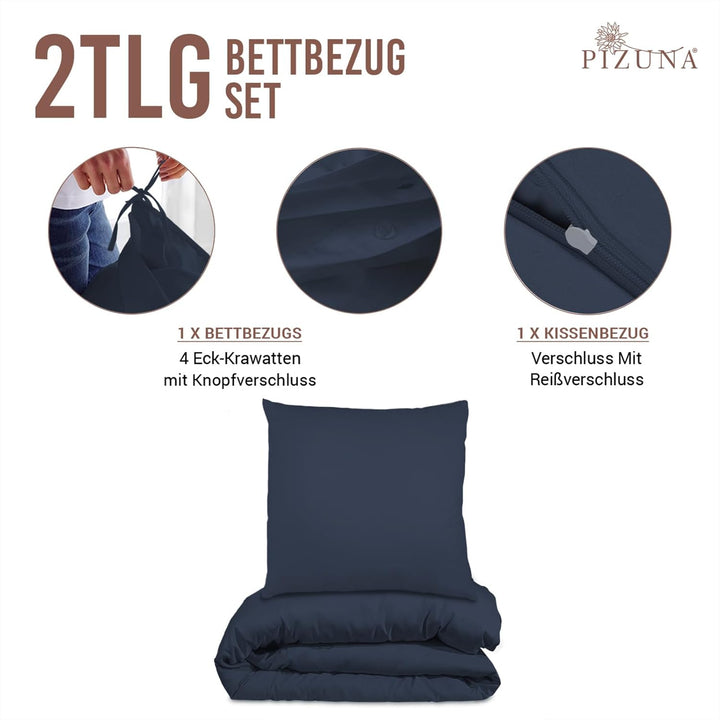 Pizuna 400 Fadenzahl aus Baumwolle Bettwäsche Dunkelblau, 100% Langstaple Baumwolle Bettbezug und Ki